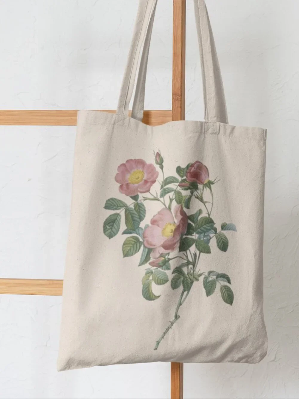 Rosier Vintage Floral Print Graphic Canvas Tote Bag
